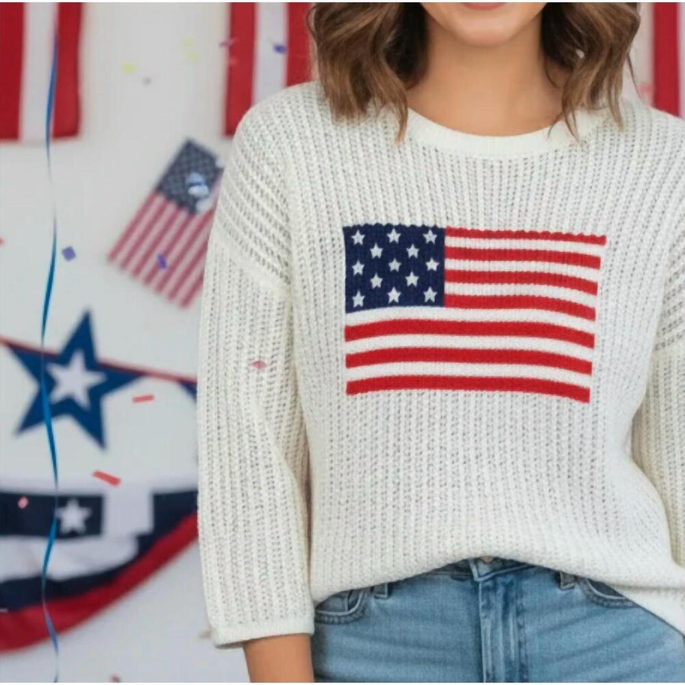 NEW SIMPLY SOUTHERN american flag sweater in white - Picture 2 of 2